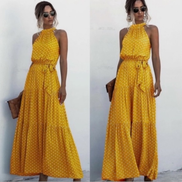 Boho polka dot belted layer ruffle halter dress - Picture 4 of 4